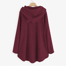 Load image into Gallery viewer, Hooded Pullover Cat Print Long Sleeved Reversible Velvet Sweater
