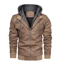 Load image into Gallery viewer, Winter Fashion Motorcycle Leather Jacket Men Slim Fit Oblique Zipper PU Jackets Autumn Mens Leather Biker Coats Warm Streetwear
