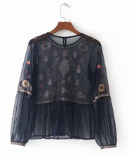 Load image into Gallery viewer, Sheer Mesh Floral Embroidery Top
