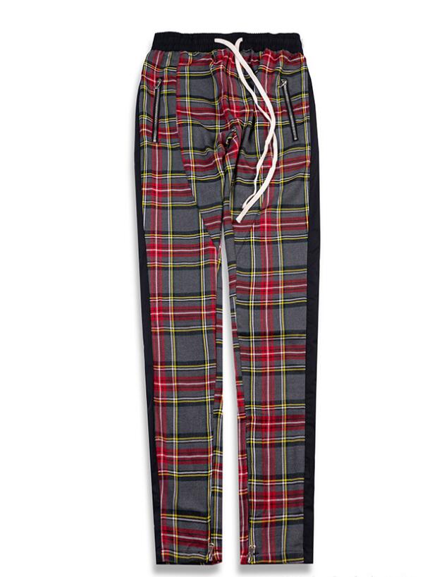 Men's and women's autumn and winter new plaid bar stitching zipper pants Biebi same paragraph casual pants