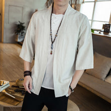 Load image into Gallery viewer, Summer men&#39;s Chinese style cotton and linen solid color Hanfu seven-point sleeve cardigan shirt men&#39;s fashion trend shirt
