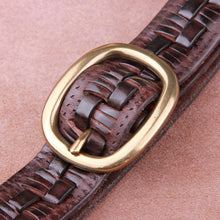 Load image into Gallery viewer, The First Layer Of Pure Cowhide Woven Men&#39;s Leather Belt With Copper Buckle
