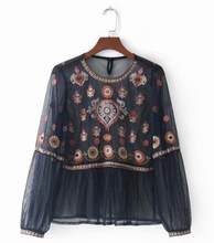 Load image into Gallery viewer, Sheer Mesh Floral Embroidery Top
