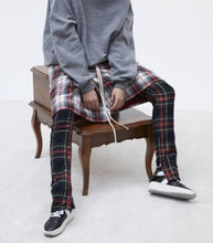 Load image into Gallery viewer, Men&#39;s and women&#39;s autumn and winter new plaid bar stitching zipper pants Biebi same paragraph casual pants
