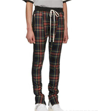 Load image into Gallery viewer, Men&#39;s and women&#39;s autumn and winter new plaid bar stitching zipper pants Biebi same paragraph casual pants
