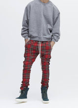 Load image into Gallery viewer, Men&#39;s and women&#39;s autumn and winter new plaid bar stitching zipper pants Biebi same paragraph casual pants
