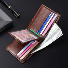 Load image into Gallery viewer, Anti-magnetic Theft Brush Retro Oil Leather Wallet Smooth Touch RFID Business Men Standard Wallet With Photo Window

