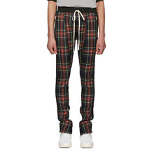 Load image into Gallery viewer, Men&#39;s and women&#39;s autumn and winter new plaid bar stitching zipper pants Biebi same paragraph casual pants
