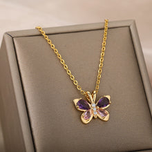 Load image into Gallery viewer, Cute Butterfly Necklace For Women Crystal Purple Butterfly Aesthetic Necklaces Charms Choker Party Stainless Steel Jewelry Gift
