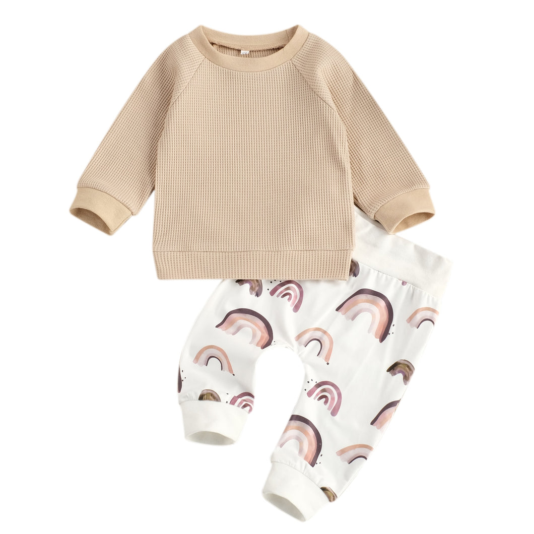 Citgeett Spring Newborn Baby Boys 2-piece Outfit Set Long Sleeve Top+Rainbow Print Pants Set Autumn Clothes