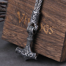 Load image into Gallery viewer, Norse Vikings Thor&#39;s Hammer Mjolnir Scandinavian Rune Amulet Necklace Stainless Steel Chain Vegvisir Anchor Pendant Male Jewelry
