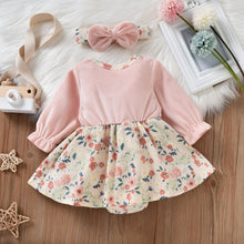 Load image into Gallery viewer, Citgeett Spring Princess Infant Baby Girls Bodysuit Dress Flowers Printed Patchwork Long Sleeve Bowknot Jumpsuits Headband
