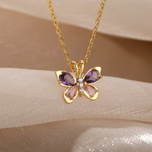 Load image into Gallery viewer, Cute Butterfly Necklace For Women Crystal Purple Butterfly Aesthetic Necklaces Charms Choker Party Stainless Steel Jewelry Gift
