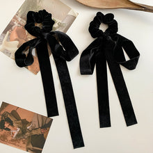 Load image into Gallery viewer, Fashion Vintage Black Velvet Bow Hair Ribbon Scrunchie for Women Girls Long Elastic Hair Tie Headwear Female Hair Accessories
