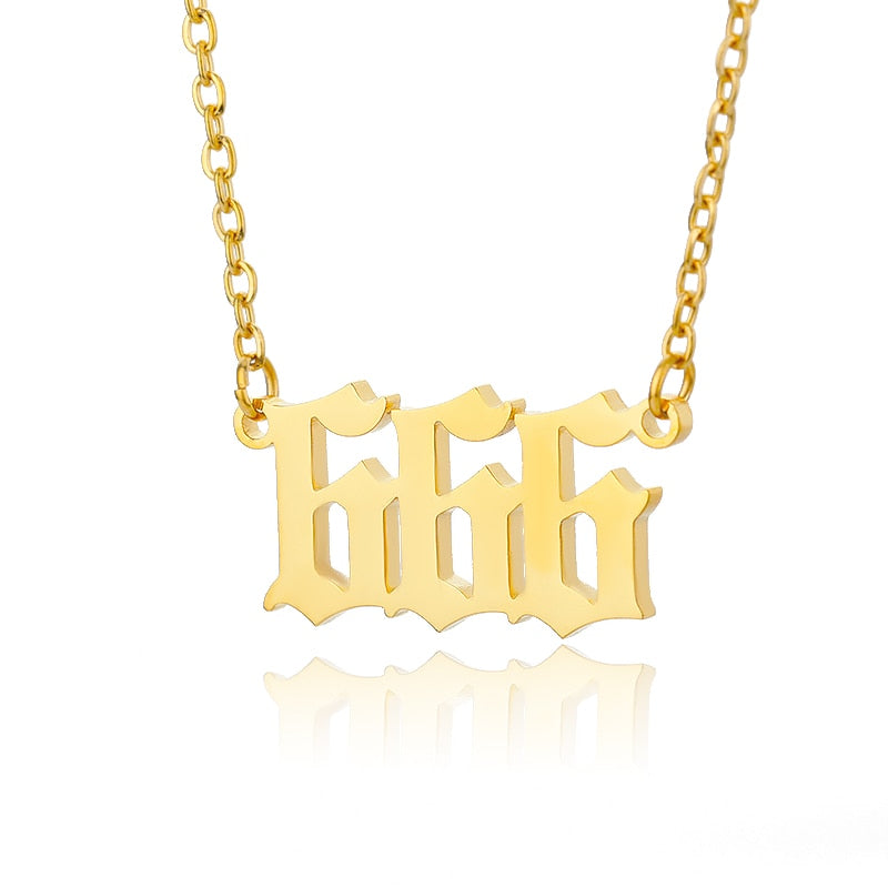 777 angel number neckalce for women Stainless Steel 111 222 333 444 555 pendant necklace old english font number chain Jewelry