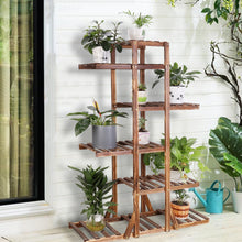 Load image into Gallery viewer, 6 Tier Wooden Plant Stand Carbonized Wood Plant Stand Holder Flower Display Stand Flower Pot Rack Bonsai Display Bench Patio She
