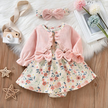 Load image into Gallery viewer, Citgeett Spring Princess Infant Baby Girls Bodysuit Dress Flowers Printed Patchwork Long Sleeve Bowknot Jumpsuits Headband
