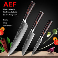 Load image into Gallery viewer, Japanese Kitchen Knives Set Laser Damascus Pattern Chef Knife Sharp Santoku Cleaver Slicing Utility Knives Tools
