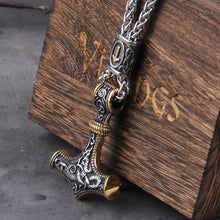 Load image into Gallery viewer, Norse Vikings Thor&#39;s Hammer Mjolnir Scandinavian Rune Amulet Necklace Stainless Steel Chain Vegvisir Anchor Pendant Male Jewelry
