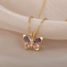 Load image into Gallery viewer, Cute Butterfly Necklace For Women Crystal Purple Butterfly Aesthetic Necklaces Charms Choker Party Stainless Steel Jewelry Gift
