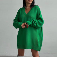 Load image into Gallery viewer, 2022 Y2K Women&#39;s Oversized Sweater Knitted Green O Neck Long Sleeve Pullover Tops Casual Party Sexy Club Sweaters Dresses Women
