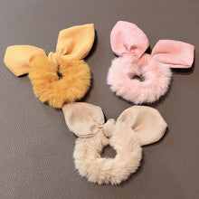 Load image into Gallery viewer, Solid Color Hair Scrunchies Women  Hairband Ponytail Holder Faux Fur Rabbit Ears Hair Rope Hair Ties Cute Girls Hair Accessories

