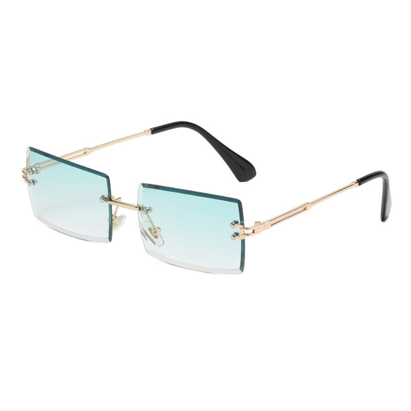 Rimless Rectangle Sunglasses Fashion Small Frameless Eyeglasses New Brand Designer For Female Lens Ladies Gradient Sunglasses O