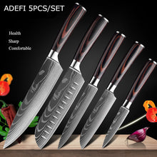 Load image into Gallery viewer, Japanese Kitchen Knives Set Laser Damascus Pattern Chef Knife Sharp Santoku Cleaver Slicing Utility Knives Tools

