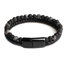 Load image into Gallery viewer, Natural Stone Bracelets Genuine Leather Braided Bracelet Black Stainless Steel Magnetic Clasp Tiger eye Bead Bangles Men Jewelry
