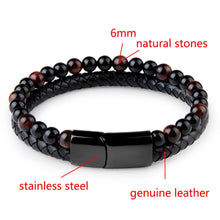 Load image into Gallery viewer, Natural Stone Bracelets Genuine Leather Braided Bracelet Black Stainless Steel Magnetic Clasp Tiger eye Bead Bangles Men Jewelry

