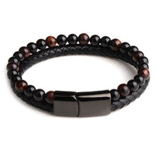 Load image into Gallery viewer, Natural Stone Bracelets Genuine Leather Braided Bracelet Black Stainless Steel Magnetic Clasp Tiger eye Bead Bangles Men Jewelry

