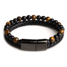Load image into Gallery viewer, Natural Stone Bracelets Genuine Leather Braided Bracelet Black Stainless Steel Magnetic Clasp Tiger eye Bead Bangles Men Jewelry
