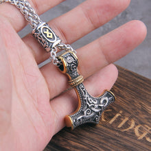 Load image into Gallery viewer, Norse Vikings Thor&#39;s Hammer Mjolnir Scandinavian Rune Amulet Necklace Stainless Steel Chain Vegvisir Anchor Pendant Male Jewelry
