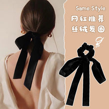 Load image into Gallery viewer, Fashion Vintage Black Velvet Bow Hair Ribbon Scrunchie for Women Girls Long Elastic Hair Tie Headwear Female Hair Accessories
