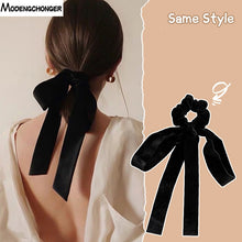 Load image into Gallery viewer, Fashion Vintage Black Velvet Bow Hair Ribbon Scrunchie for Women Girls Long Elastic Hair Tie Headwear Female Hair Accessories

