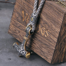 Load image into Gallery viewer, Norse Vikings Thor&#39;s Hammer Mjolnir Scandinavian Rune Amulet Necklace Stainless Steel Chain Vegvisir Anchor Pendant Male Jewelry
