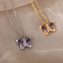 Load image into Gallery viewer, Cute Butterfly Necklace For Women Crystal Purple Butterfly Aesthetic Necklaces Charms Choker Party Stainless Steel Jewelry Gift
