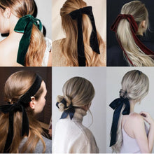 Load image into Gallery viewer, Fashion Vintage Black Velvet Bow Hair Ribbon Scrunchie for Women Girls Long Elastic Hair Tie Headwear Female Hair Accessories
