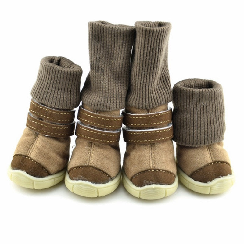 4 Pcs/Set Pet Winter Autumn High Tops Snow Boots Casual Velvet Warm Slip-Resistant Shoes For Small Medium Dog Boots