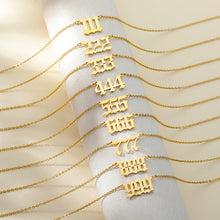 Load image into Gallery viewer, 777 angel number neckalce for women Stainless Steel 111 222 333 444 555 pendant necklace old english font number chain Jewelry
