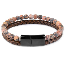Load image into Gallery viewer, Natural Stone Bracelets Genuine Leather Braided Bracelet Black Stainless Steel Magnetic Clasp Tiger eye Bead Bangles Men Jewelry
