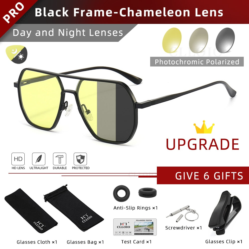 CLLOIO New Fashion Aluminum Photochromic Sunglasses Men Polarized Sun Glasses Chameleon Anti-glare Driving Oculos de sol