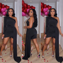 Load image into Gallery viewer, Solid Asymmetrical Party Dress Women One Shoulder Long Sleeve Ribbon Bodycon Vestido Female Formal Uniforms
