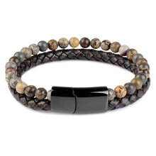 Load image into Gallery viewer, Natural Stone Bracelets Genuine Leather Braided Bracelet Black Stainless Steel Magnetic Clasp Tiger eye Bead Bangles Men Jewelry
