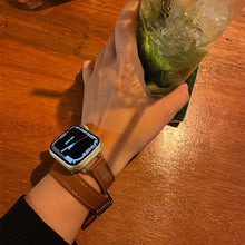 Load image into Gallery viewer, Double Tour leather Strap For Apple Watch ultra band 49mm 45mm 42mm 44mm Series 8 7 6 Se 5 4 3 2 Iwatch 6 38mm 40mm Correa 41mm
