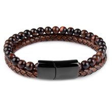 Load image into Gallery viewer, Natural Stone Bracelets Genuine Leather Braided Bracelet Black Stainless Steel Magnetic Clasp Tiger eye Bead Bangles Men Jewelry
