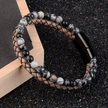Load image into Gallery viewer, Natural Stone Bracelets Genuine Leather Braided Bracelet Black Stainless Steel Magnetic Clasp Tiger eye Bead Bangles Men Jewelry
