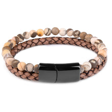 Load image into Gallery viewer, Natural Stone Bracelets Genuine Leather Braided Bracelet Black Stainless Steel Magnetic Clasp Tiger eye Bead Bangles Men Jewelry
