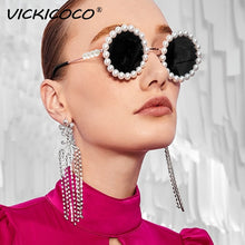 Load image into Gallery viewer, Pearl Round Sunglasses Women Small Frame Oval Vintage Sunglasses Luxury Brand Designer Elegant Retro Steampunk Sunglasses
