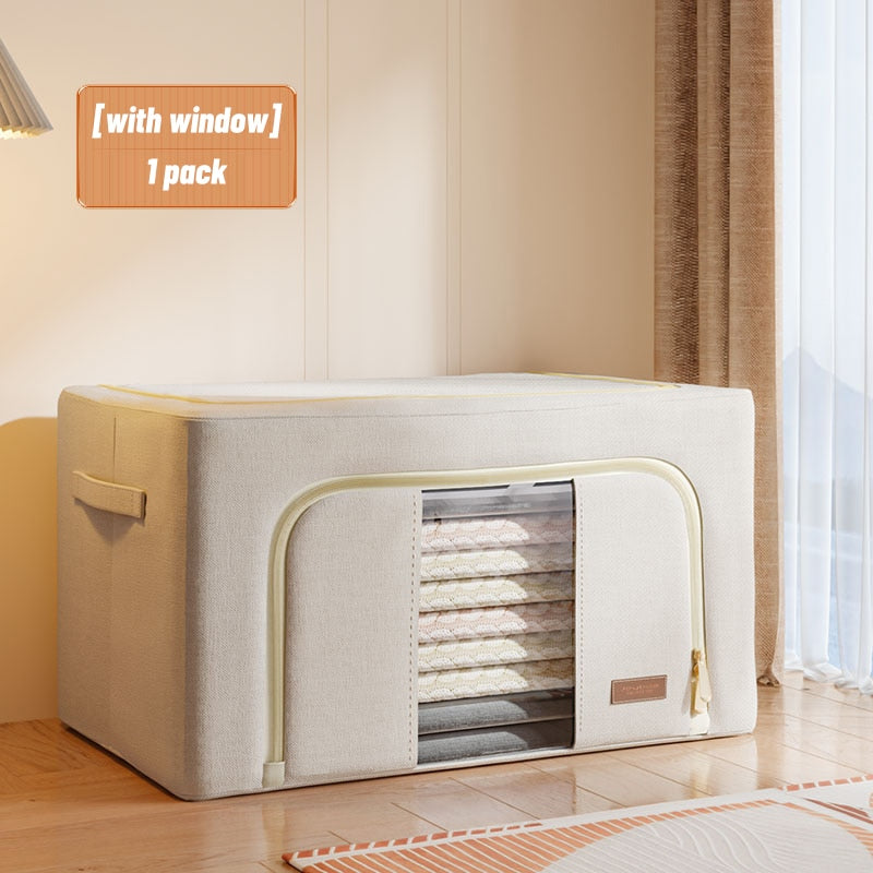 Joybos Fabric Foldable Storage Organizer Large Capacity Home Storage Box for Clothes Quilt Blanket Wardrobe Clothing Organizer